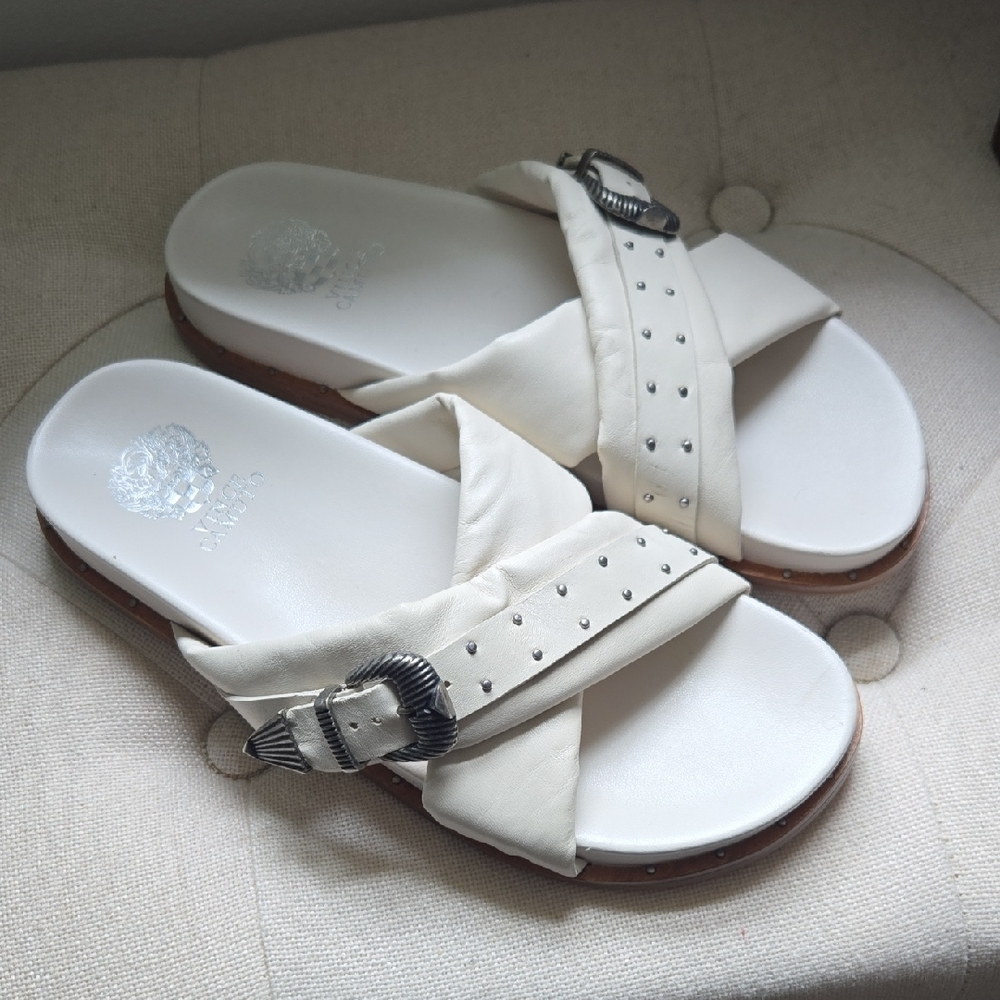 Vince Camuto Cream Sandals with Chic Buckle Design